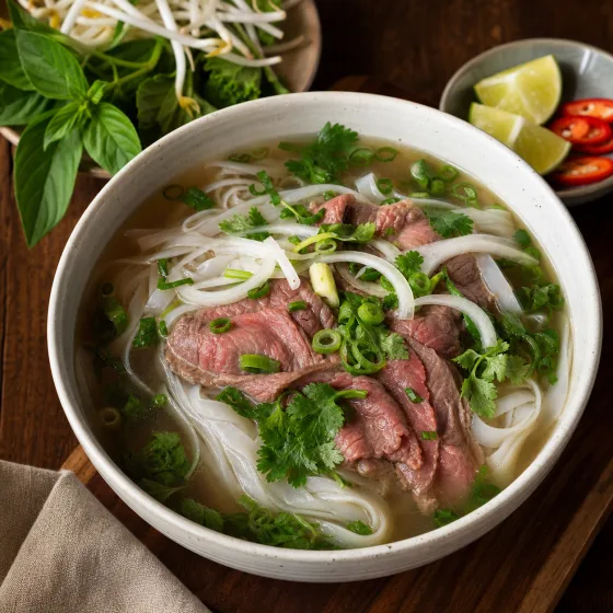Beef pho with herbs