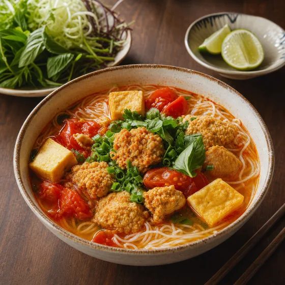 Crab and tomato noodle soup