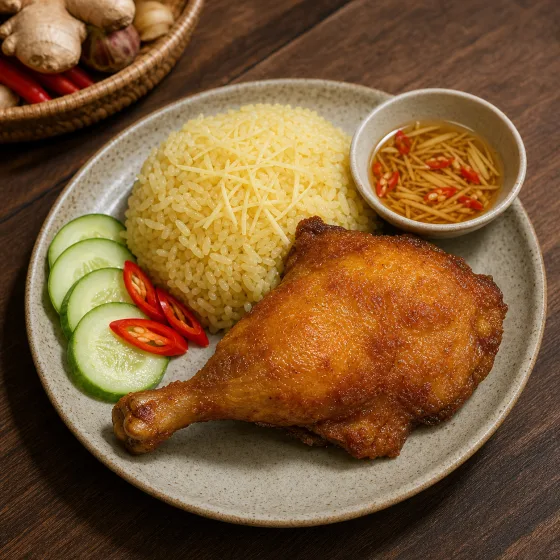 Crispy chicken with ginger rice