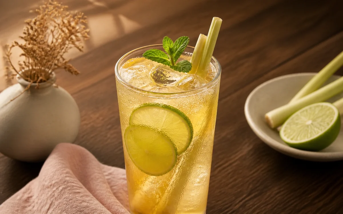 Lemongrass lime iced tea with mint