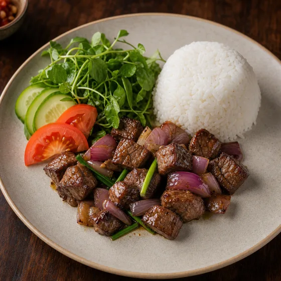 Shaking beef with watercress
